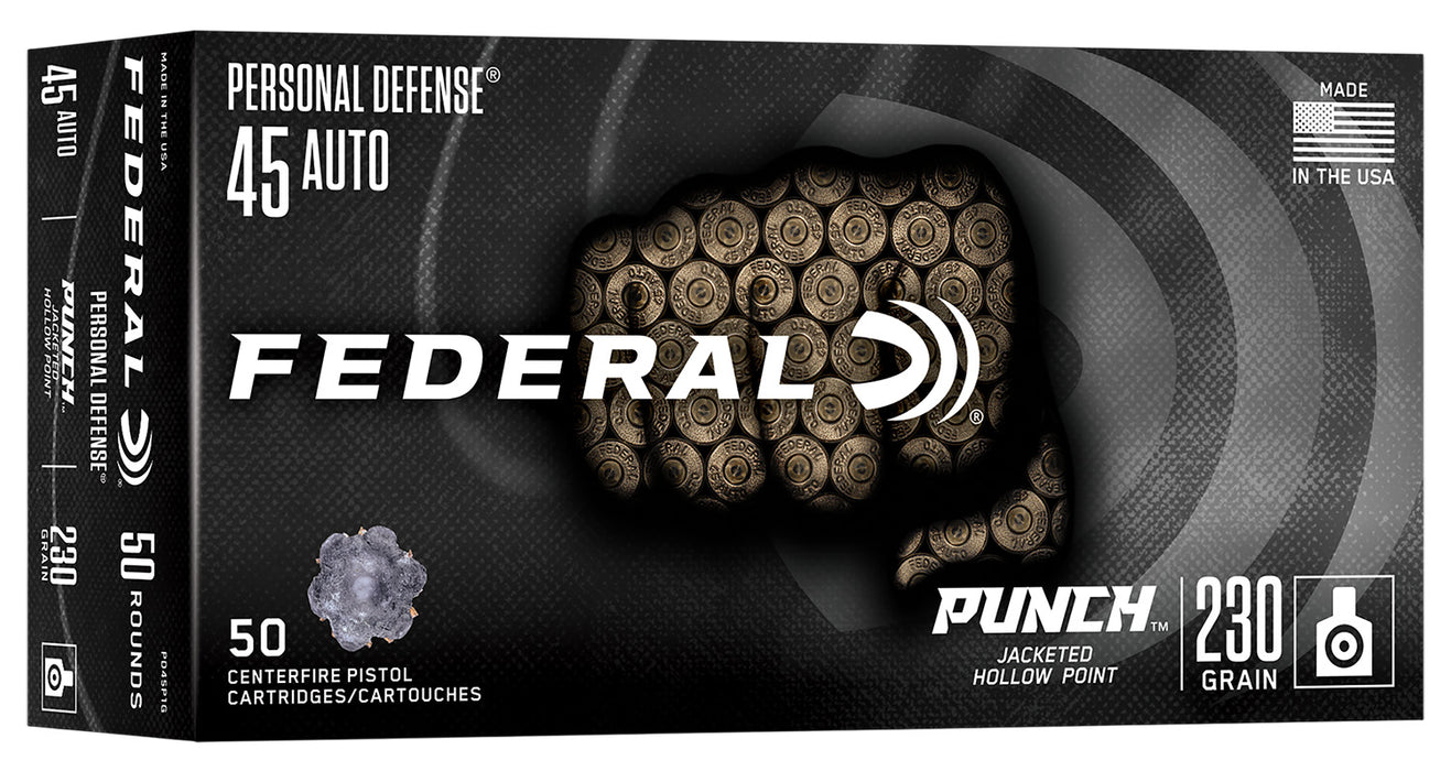 Federal PD45P1G Punch  45Auto 230gr Jacketed Hollow Point 50 Per Box/10 Case