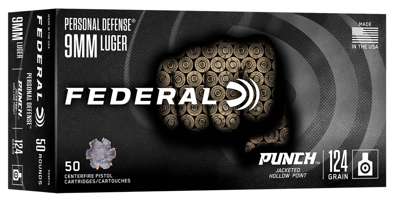 Federal PD9P1G Punch  9mm 124gr Jacketed Hollow Point 50 Per Box/10 Case