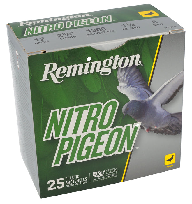 Remington Ammunition R28682 Nitro Pigeon  12Gauge 2.75" 1 1/4oz 8Shot 25 Per Box/10 Case