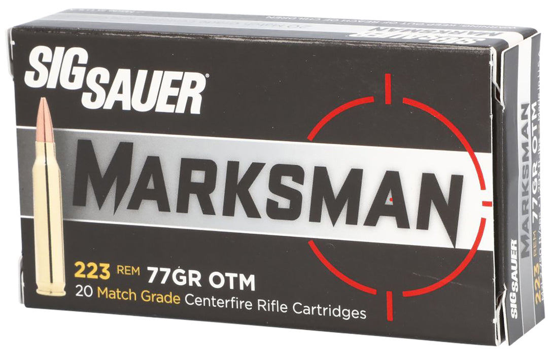 Sig Sauer E223M120 Marksman  223 Rem 77 gr Open Tip Match (OTM) 20 Per Box/25 Cs