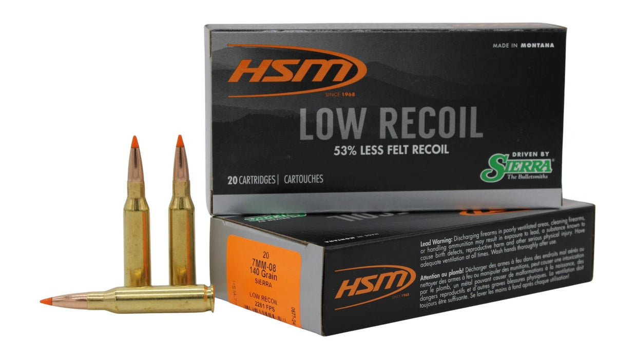 HSM 7MM0810N Low Recoil  7mm-08 Rem 140 gr Orange Polymer Tip 20 Per Box/ 25 Case