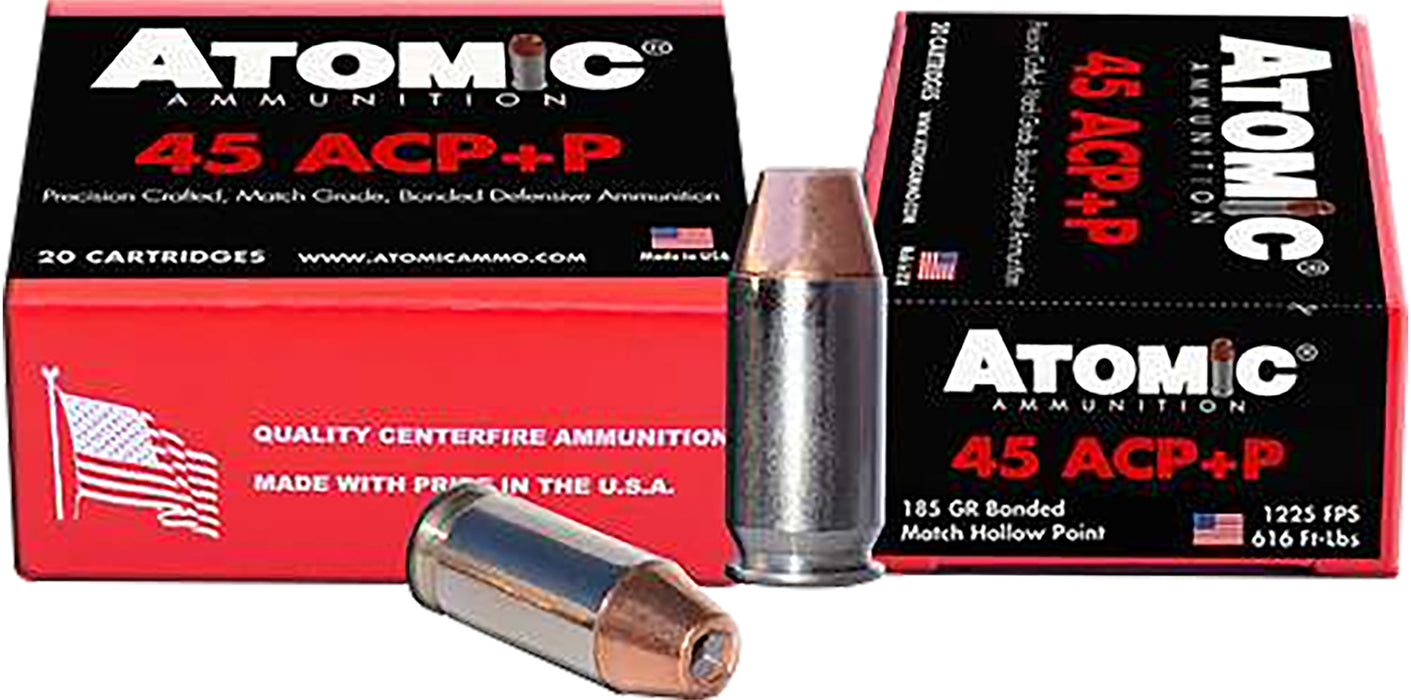 Atomic Ammunition 00458 Pistol  45 ACP +P 185 gr Bonded Match Hollow Point 20 Per Box/10 Cs