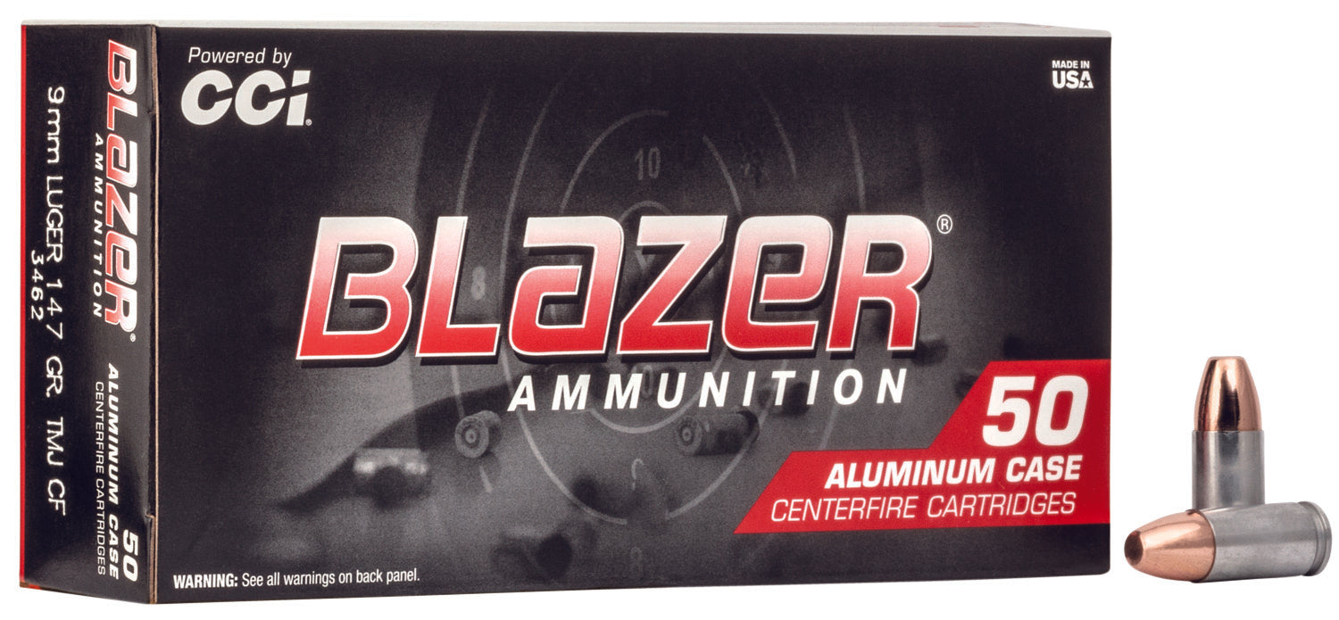 CCI 3462 Blazer Clean-Fire  9mm Luger 147 gr 985 fps Total Metal Jacket (TMJ) 50 Bx/20 Cs