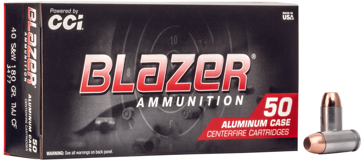 CCI 3477 Blazer Clean-Fire  40 S&W Lead-Free 180 gr 1000 fps Total Metal Jacket (TMJ) 50 Bx/20 Cs