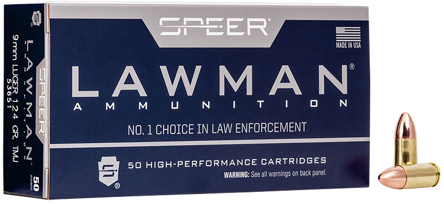 Speer 53651 Lawman Training 9mm Luger 124 gr 1090 fps Total Metal Jacket (TMJ) 50 Bx/20 Cs
