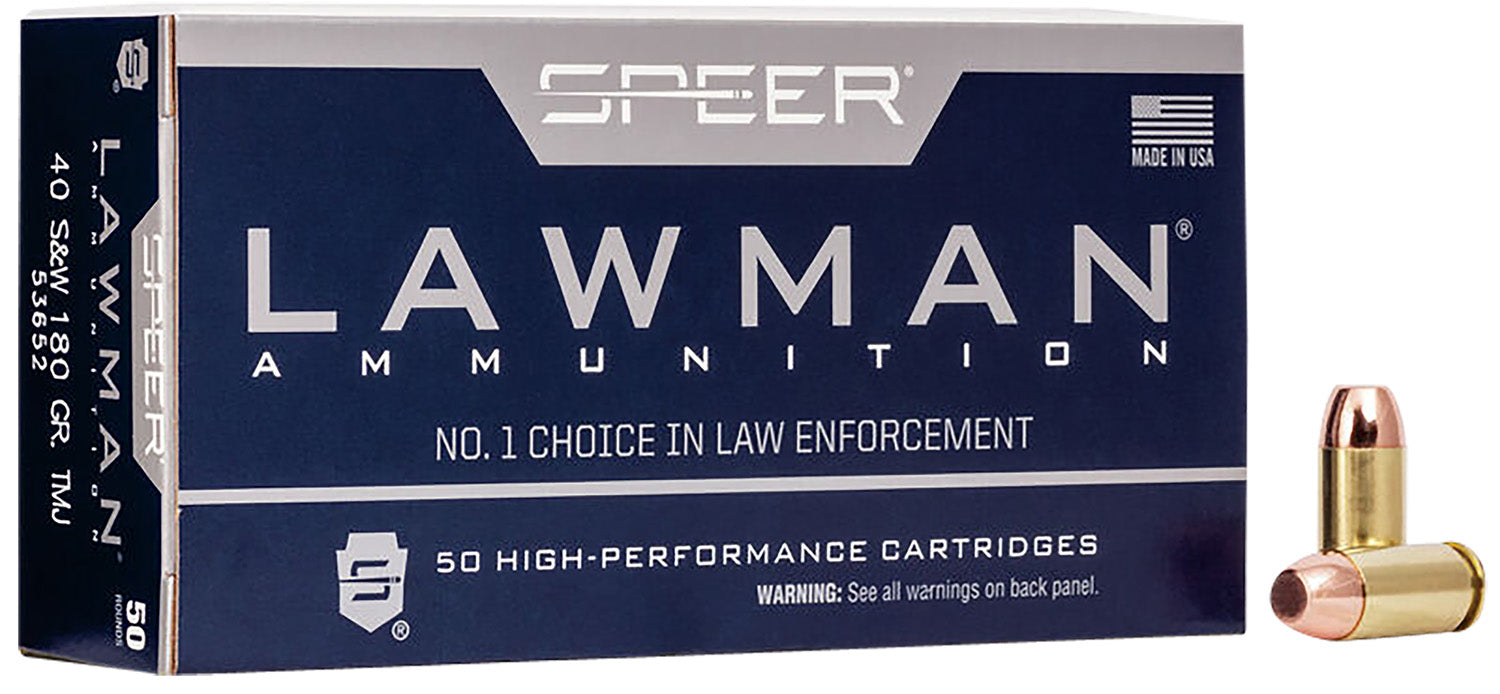 Speer 53652 Lawman Training 40 S&W 180 gr 1000 fps Total Metal Jacket (TMJ) 50 Bx/20 Cs