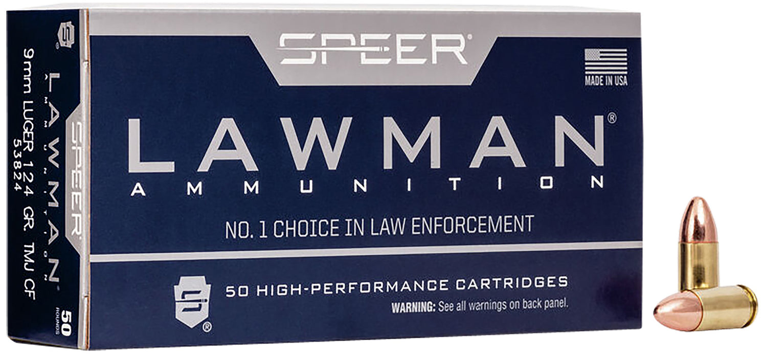 Speer 53824 Lawman Training Clean-Fire 9mmLuger 124gr Total Metal Jacket Round Nose 50 Per Box/20 Case