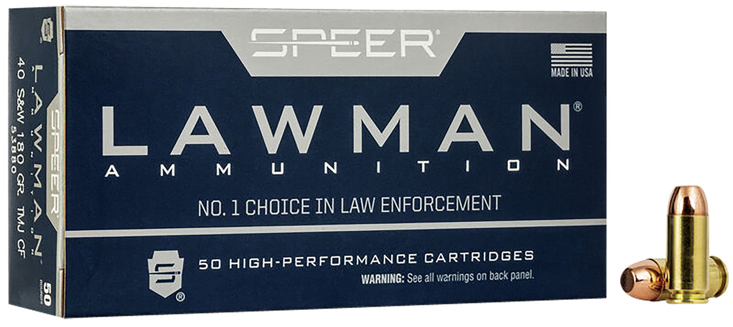 Speer 53880 Lawman Training Clean-Fire 40 S&W 180 gr 1000 fps Total Metal Jacket Round Nose (TMJRN) 50 Bx/20 Cs