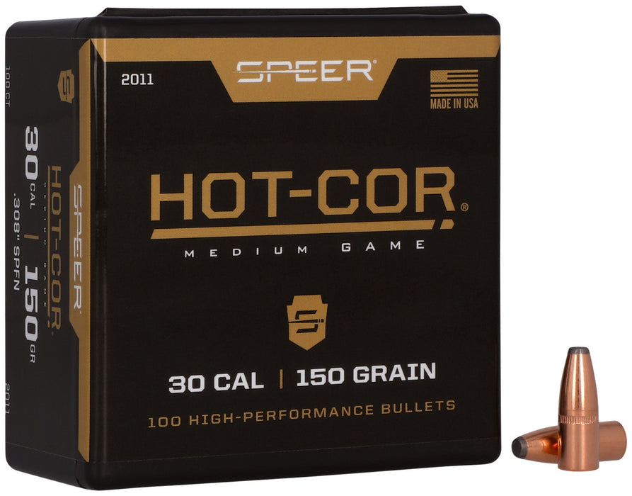 Speer 2011 Hot-Cor  30Cal 150gr Soft Point Flat Nose 100 Per Box/5 Case
