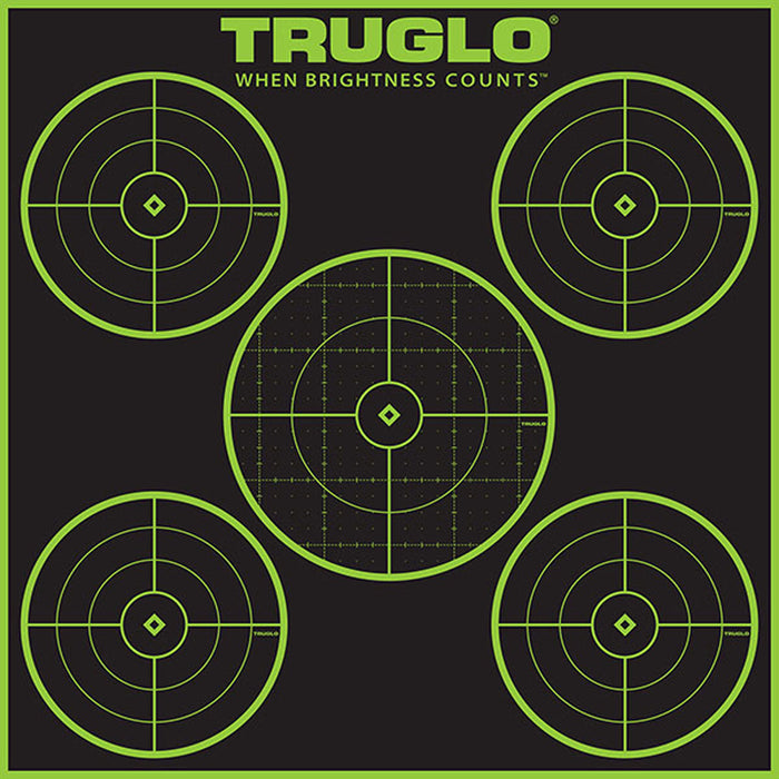 TruGlo TG11A12 Tru-See 5-Bull Target Self-Adhesive Heavy Paper Black/Green 12"x12" 5-Bullseye 12 Pack