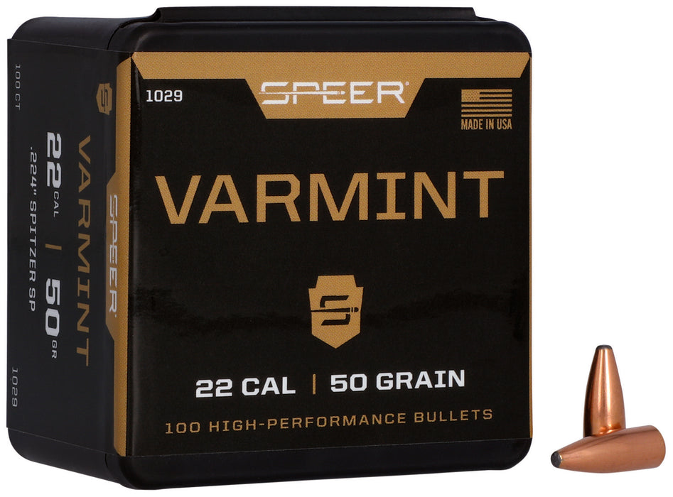 Speer 1029 Varmint  22Cal 50gr Jacketed Soft Point 100 Per Box/5 Case