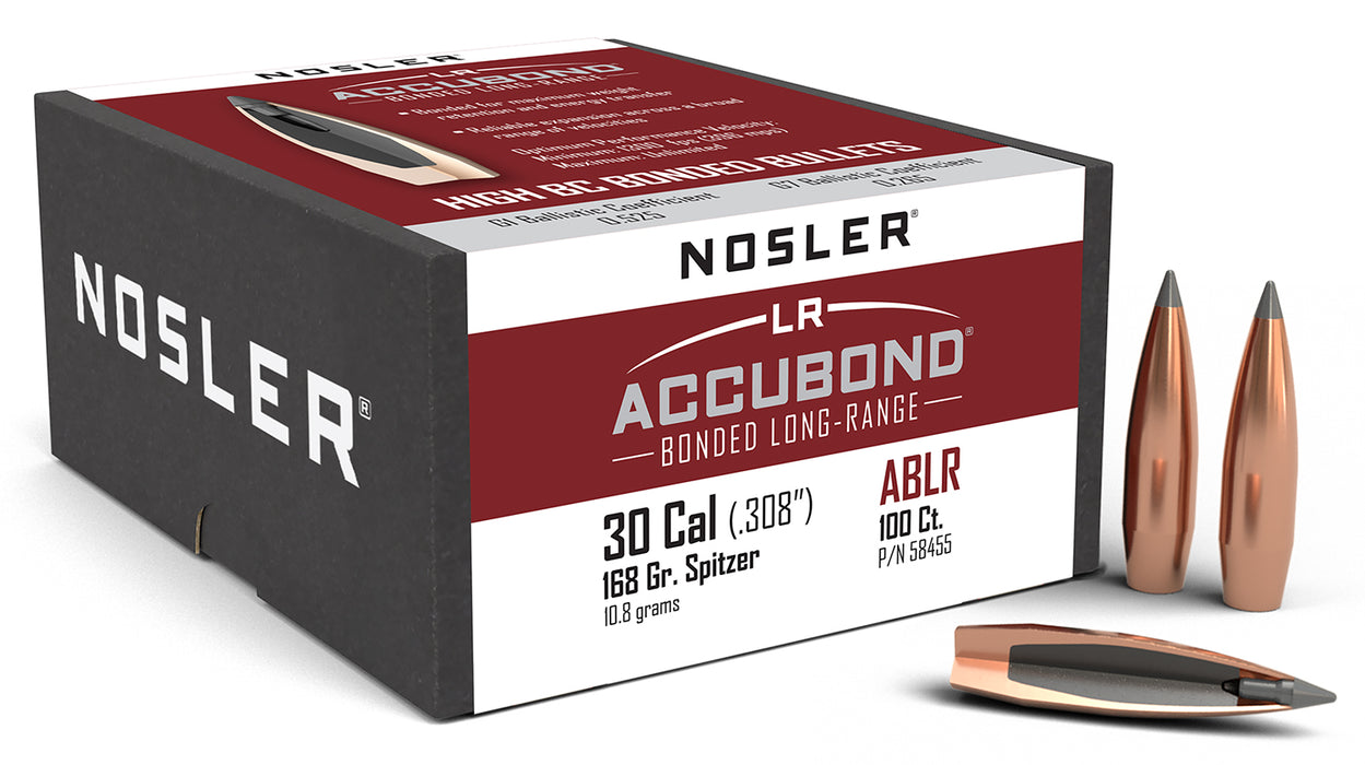 Nosler 58455 AccuBond Long Range 30Cal 168gr Spitzer Point Boat Tail 100/Box