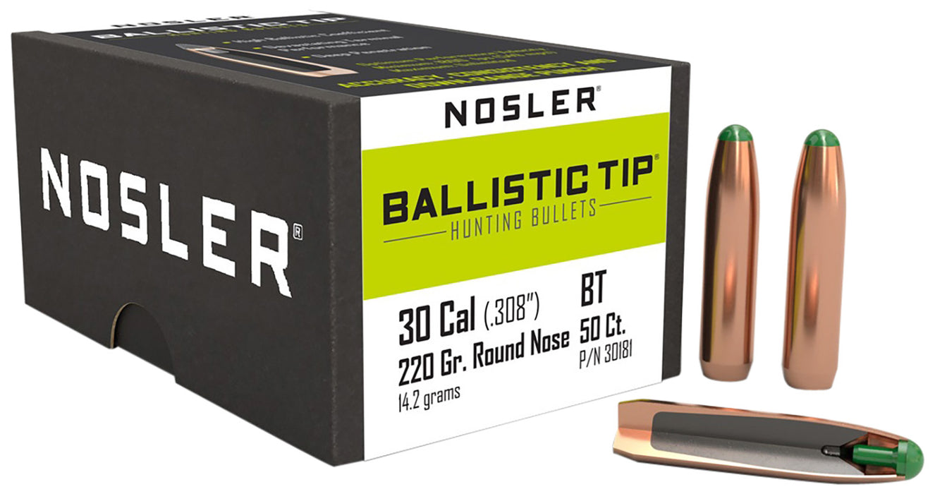 Nosler 30181 Ballistic Tip  30Caliber 220gr Round Nose 50/Box