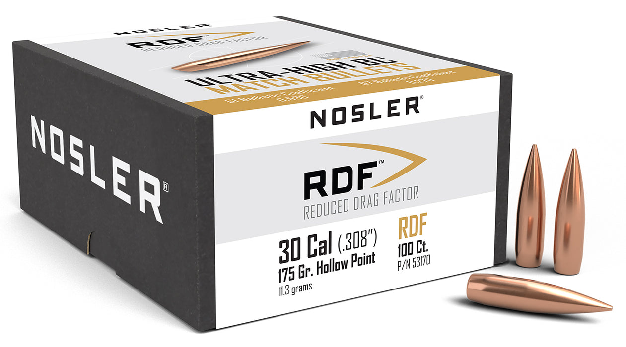 Nosler 53170 RDF Match 30Cal 175gr Hollow Point Boat Tail 100/Box