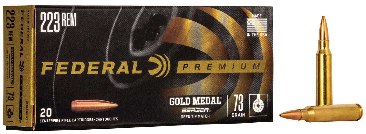 Federal GM223BH73 Premium Gold Medal 223Rem 73gr Berger Open Tip Match 20 Per Box/10 Case