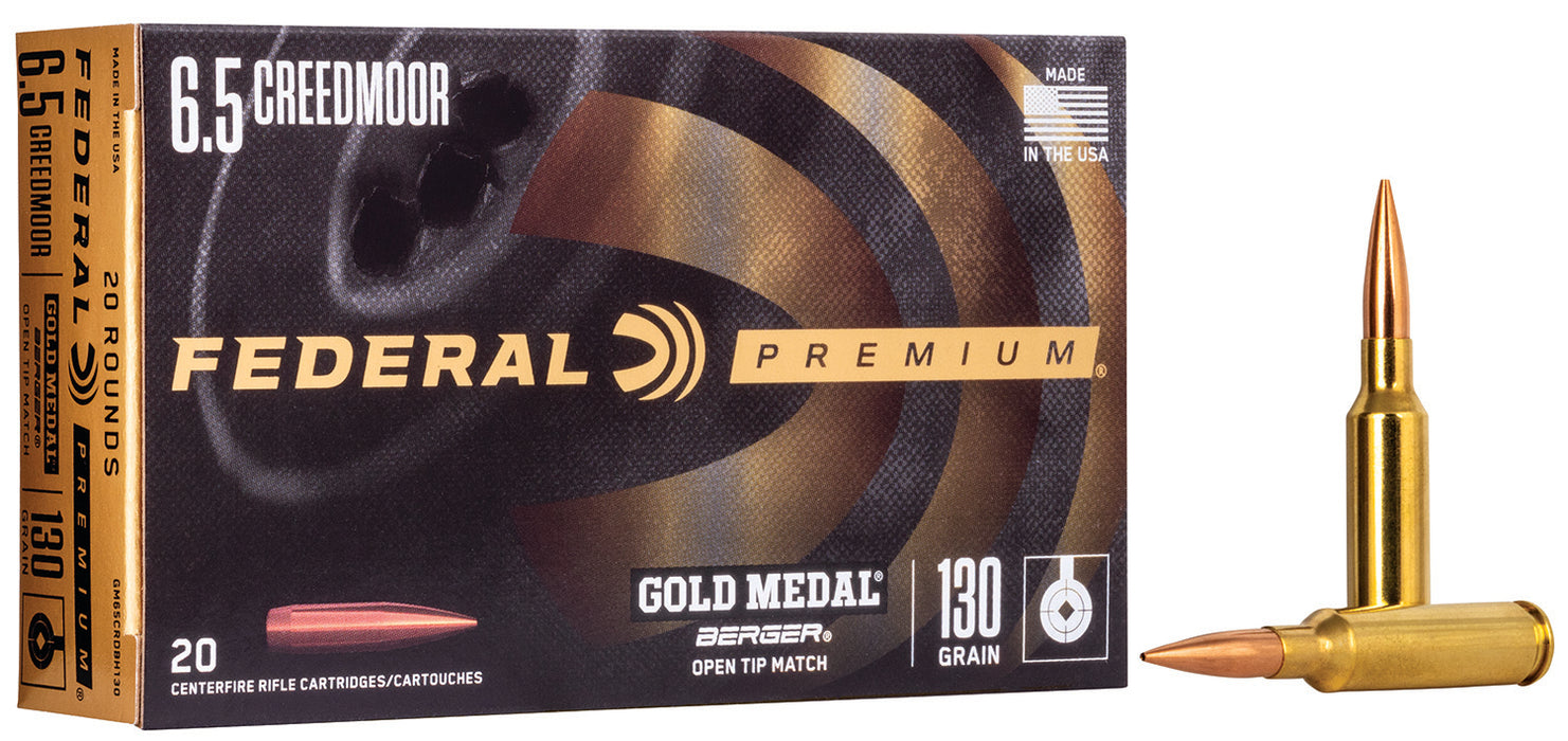 Federal GM65CRDBH130 Premium Gold Medal 6.5 Creedmoor 130 gr 2875 fps Berger Hybrid Open Tip Match 20 Bx/10 Cs