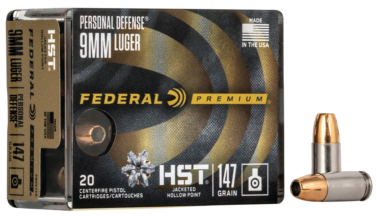 Federal P9HST2S Premium Personal Defense 9mmLuger 147gr HST Jacketed Hollow Point 20 Per Box/10 Case