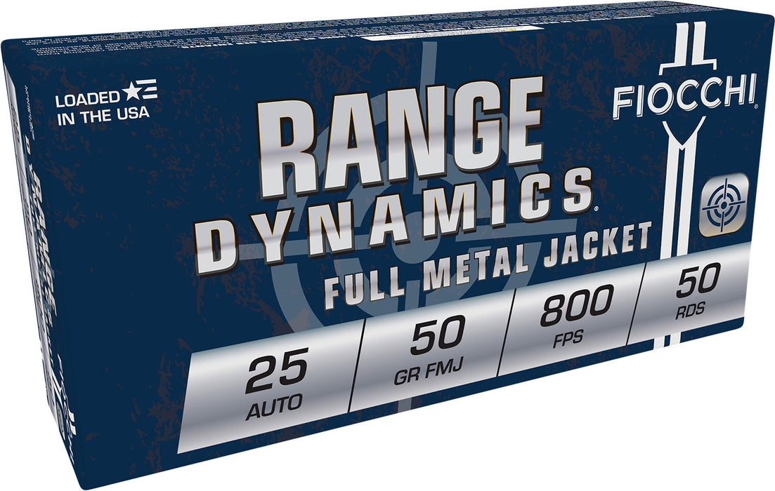 Fiocchi 25AP Range Dynamics  25 ACP 50 gr 800 fps Full Metal Jacket (FMJ) 50 Bx/20 Cs