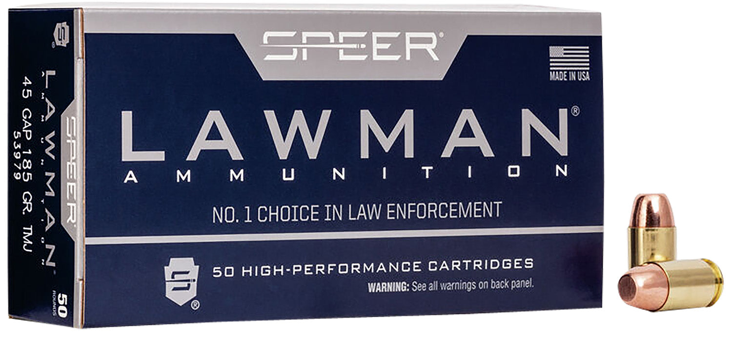 Speer 53979 Lawman Training 45 GAP 185 gr 1060 fps Total Metal Jacket Flat Nose (TMJFN) 50 Bx/20 Cs