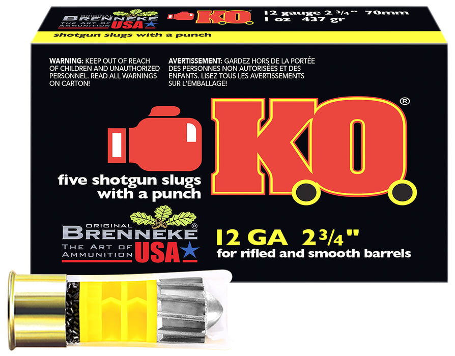 Brenneke SL122KO K.O.  12 Gauge 2.75" 1 oz/437 gr 1650 fps Slug Shot 5 Bx/50 Cs