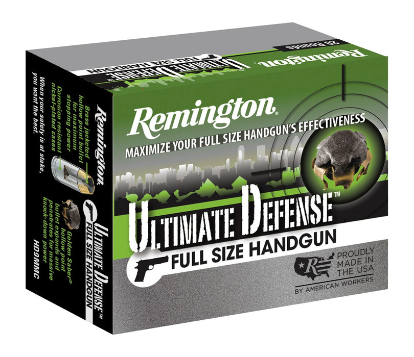 Remington Ammunition 28957 Ultimate Defense Full Size Handgun 40S&W 165gr Brass Jacketed Hollow Point 20 Per Box/25 Case
