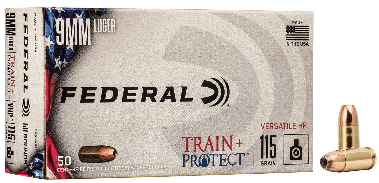 Federal TP9VHP1 Train + Protect  9mm Luger 115 gr Versatile Hollow Point (VHP) 50 Per Box/10 Cs