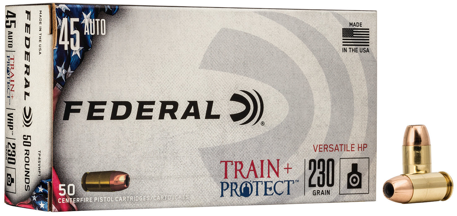 Federal TP45VHP1 Train + Protect  45 ACP 230 gr Versatile Hollow Point (VHP) 50 Per Box/10 Cs