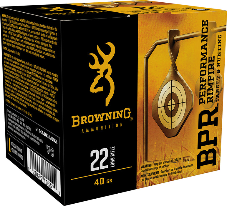 Browning Ammo B194122400 BPR Performance 22 LR 40 gr Lead Round Nose (LRN) 400 Per Box/4 Cs