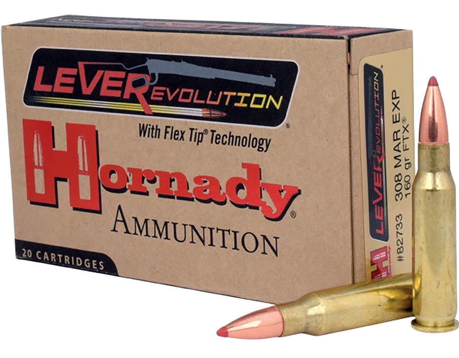 Hornady 82733 LEVERevolution  308MarlinExpress 160gr Flex Tip eXpanding 20 Per Box/10 Case