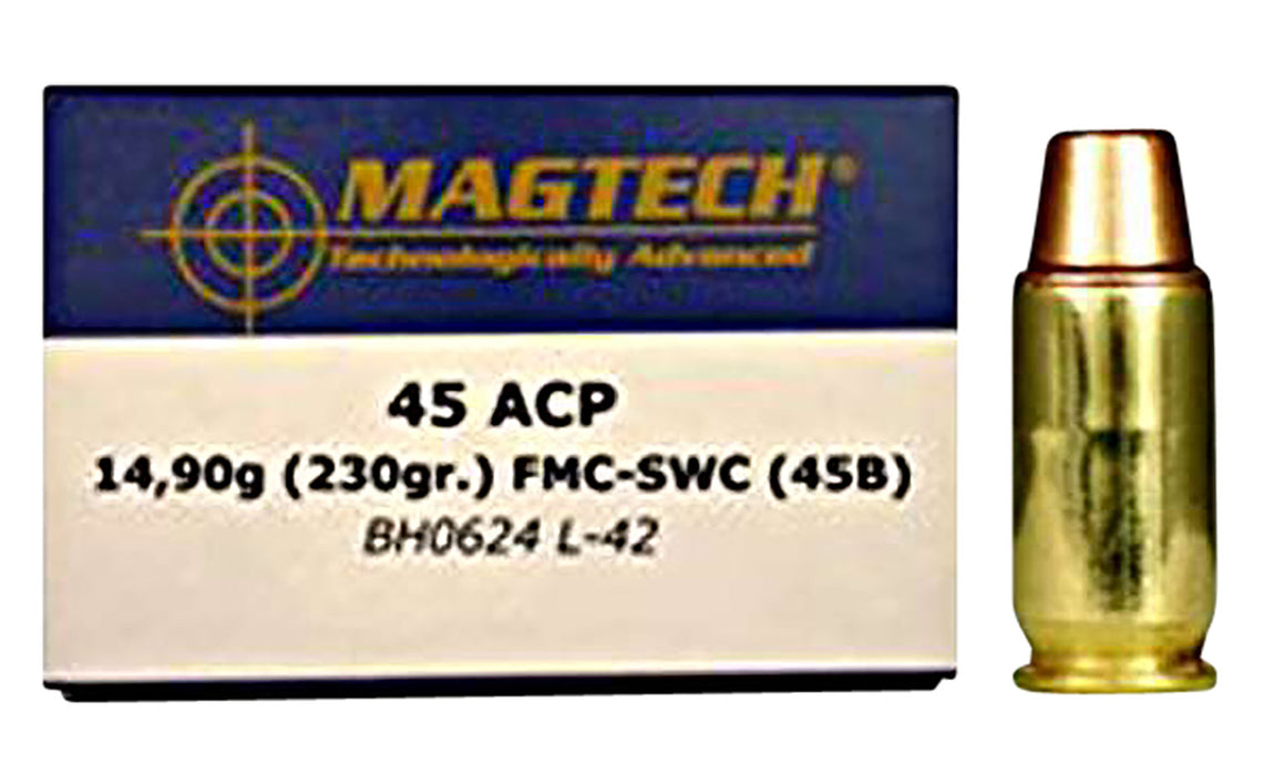 Magtech 45B Range/Training  45 ACP 230 gr 780 fps Full Metal Jacket Semi-Wadcutter (FMJSW) 50 Bx/20 Cs
