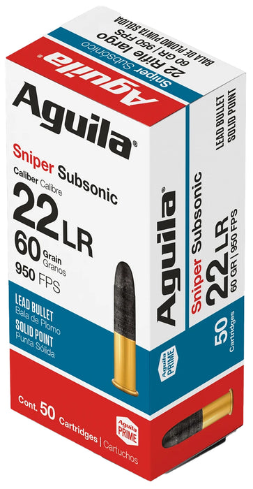 Aguila 1B220112 Sniper Subsonic  22 LR 60 gr Lead Solid Point 50 Per Box/20 Cs