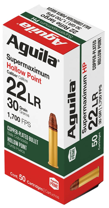 Aguila 1B220297CPHP Supermaximum  22 LR 30 gr Hollow Point (HP) 50 Per Box/20 Cs
