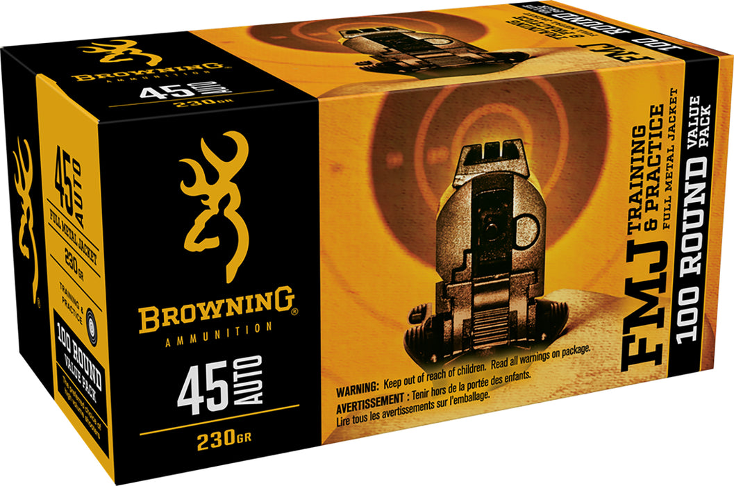 Browning Ammo B191800454 BPT Performance Target 45 ACP 230 gr Full Metal Jacket (FMJ) 100 Per Box/5 Cs (Value Pack)