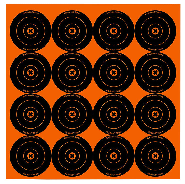 Birchwood Casey 36348 Big Burst Revealing Target Self-Adhesive Paper Black/Orange 3" Bullseye 48 Pack