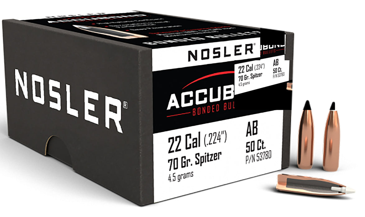 Nosler 53780 AccuBond  22Cal 70gr Spitzer Point 50/Box