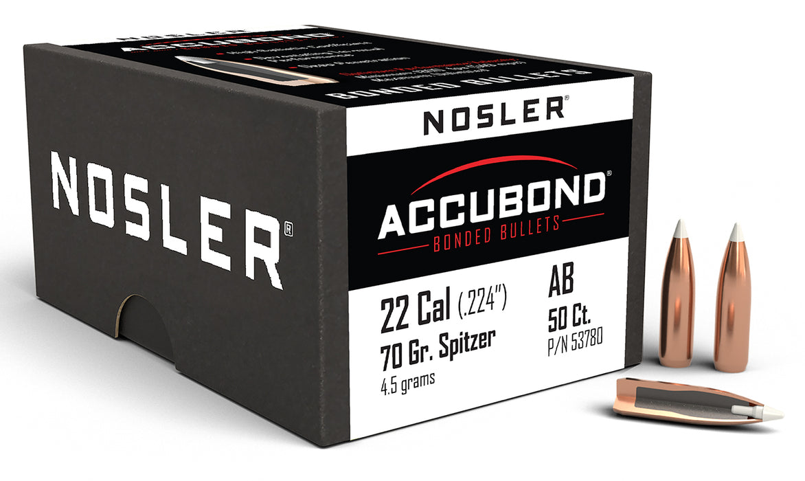 Nosler 53780 AccuBond  22Cal 70gr Spitzer Point 50/Box