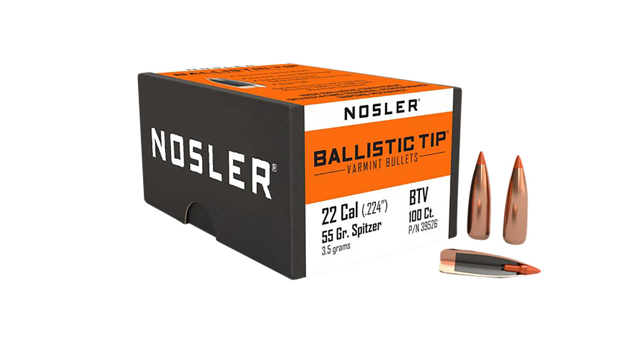 Nosler 39526 Ballistic Tip  22Cal 55gr Spitzer Point 100/Box