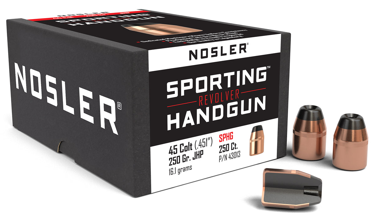Nosler 43013 Sporting Handgun  45Colt 250gr Jacketed Hollow Point 100/Box