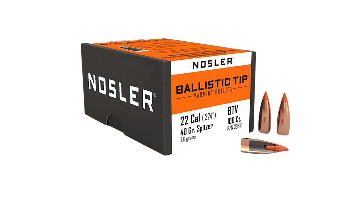 Nosler 39510 Ballistic Tip  22Cal 40gr Spitzer Point 100/Box