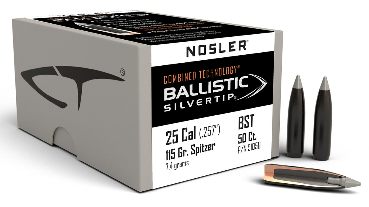 Nosler 51050 Ballistic Silvertip  25Cal 115gr Spitzer Point 50/Box