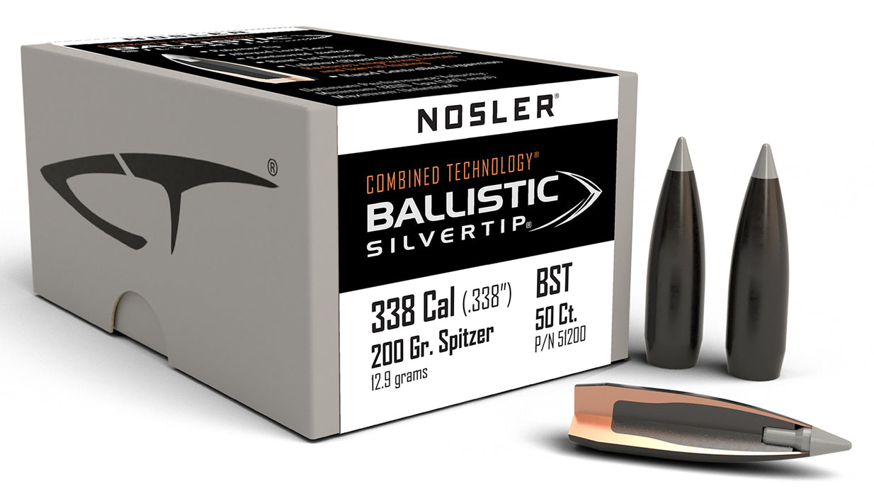 Nosler 51200 Ballistic Silvertip  338Cal 200gr Spitzer Point 50/Box