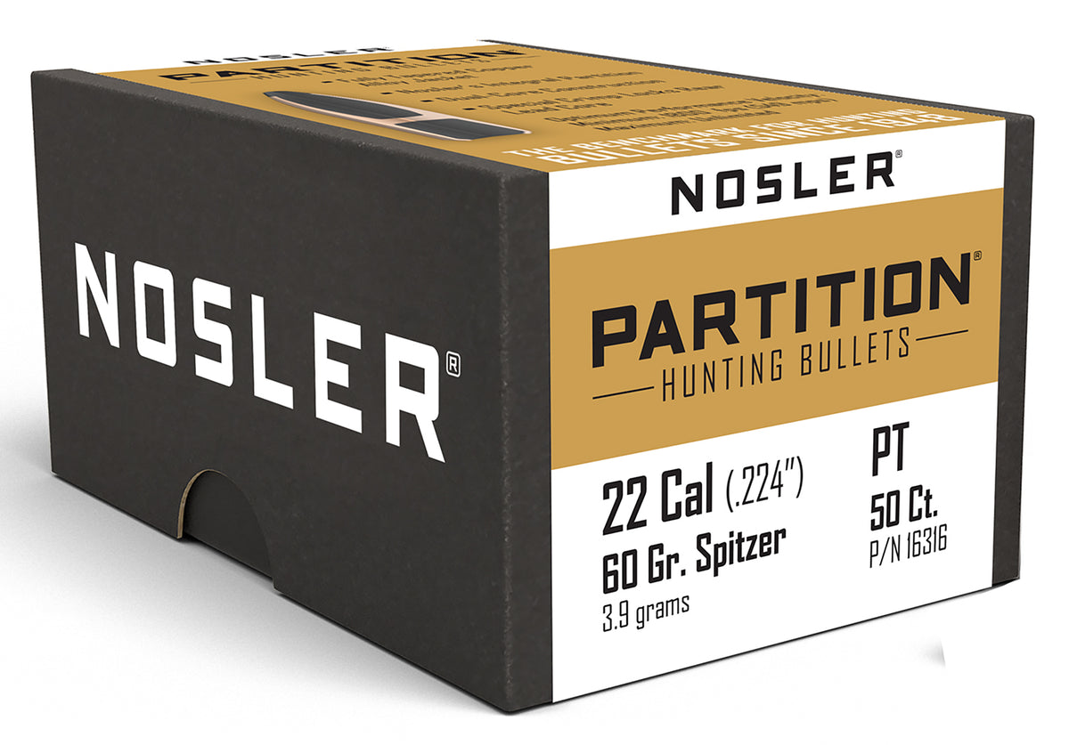 Nosler 16316 Partition 22Cal 60gr Partition Spitzer 50/Box — AmmoJoy