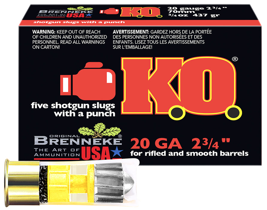 Brenneke SL202KO K.O.  20 Gauge 2.75" 3/4 oz/28 gr 1500 fps Slug Shot 5 Bx/50 Cs