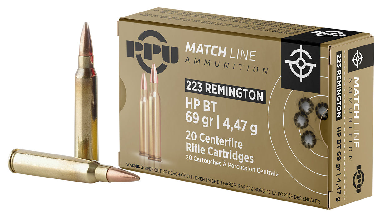 PPU PPM2231 Match  223Rem 69gr Hollow Point Boat Tail 20 Per Box/50 Case