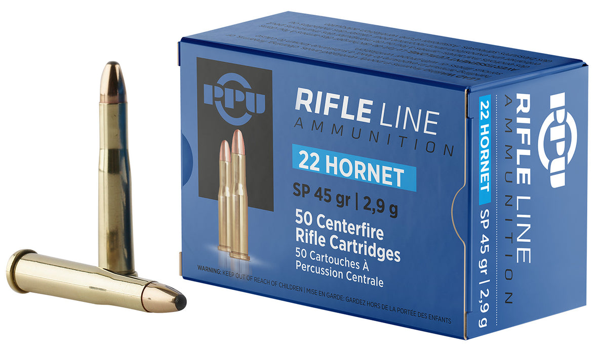 PPU PP22H Standard Rifle  22Hornet 45gr Soft Point 50 Per Box/20 Case