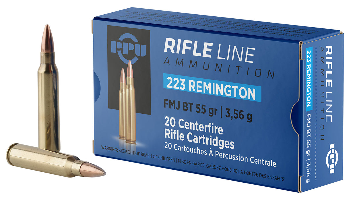 PPU PP223F1 Standard Rifle  223Rem 55gr Full Metal Jacket Boat Tail 20 Per Box/50 Case