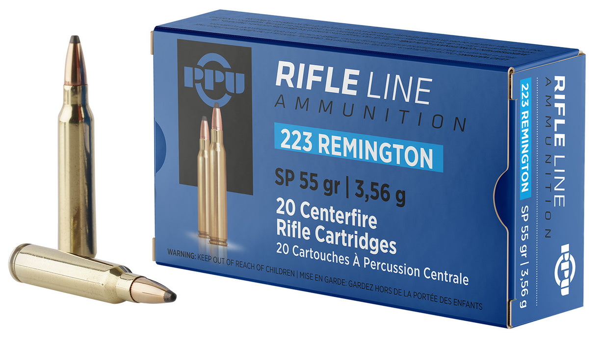 PPU PP223S Standard Rifle  223Rem 55gr Soft Point 20 Per Box/50 Case