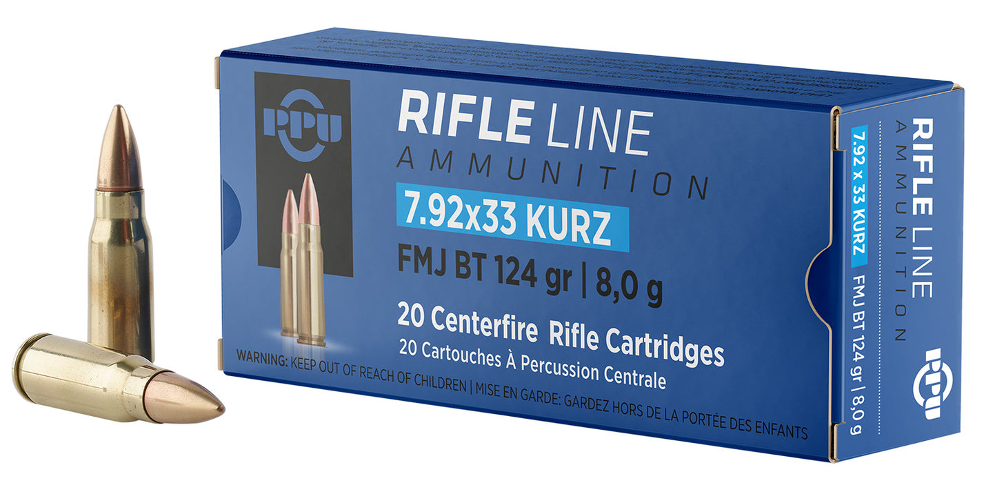 PPU PP7K Metric Rifle  7.9x33mmKurz 124gr Full Metal Jacket Boat Tail 20 Per Box/25 Case