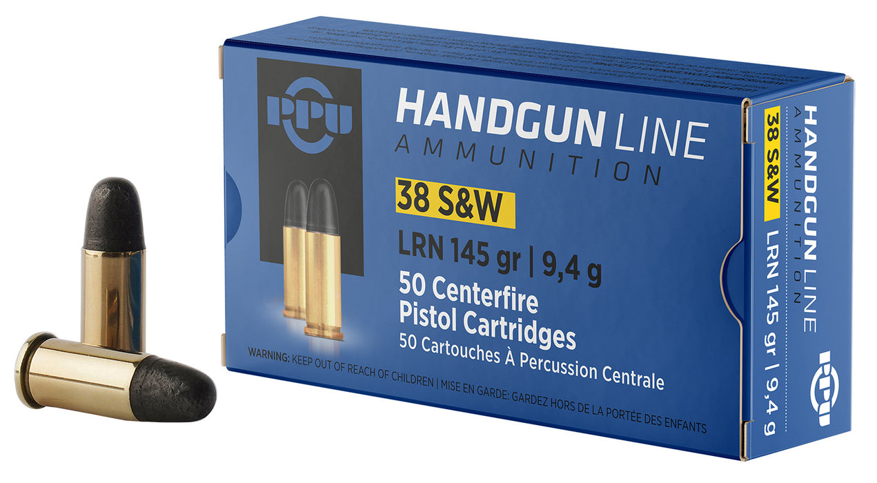 PPU PPH38SW Handgun  38S&W 145gr Lead Round Nose 50 Per Box/20 Case