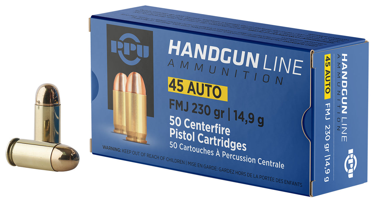 PPU PPH45F Handgun  45ACP 230gr Full Metal Jacket 50 Per Box/10 Case